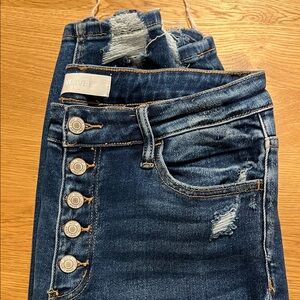 Velvet Women's High Rise Button-Fly Jeans in Dark Blue